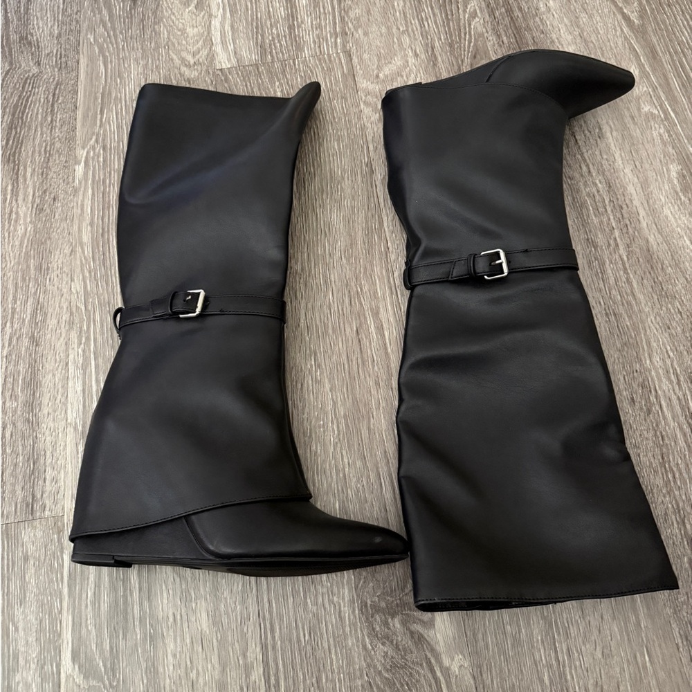 Black Over-the-Knee Buckle Boots